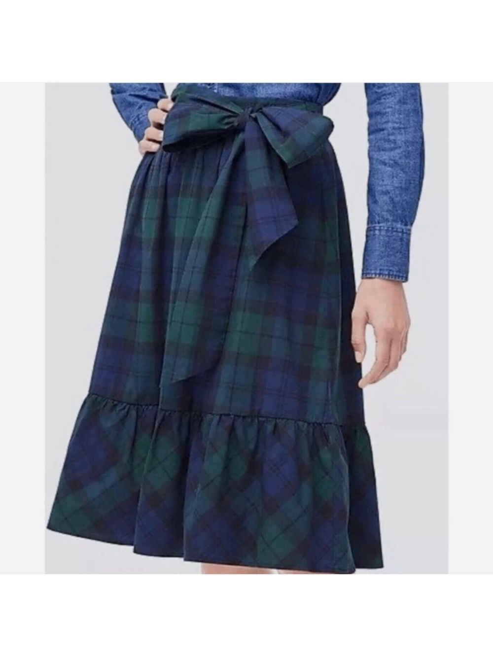 J. Crew Factory AG866
Stewart Tartan Plaid Bow Midi Green Skirt  8